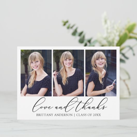 書モダン跡インクスクリプト3写真の卒業 サンキューカード (スタンド正面)