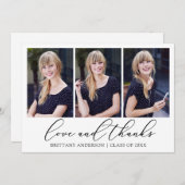 書モダン跡インクスクリプト3写真の卒業 サンキューカード (正面/裏面)