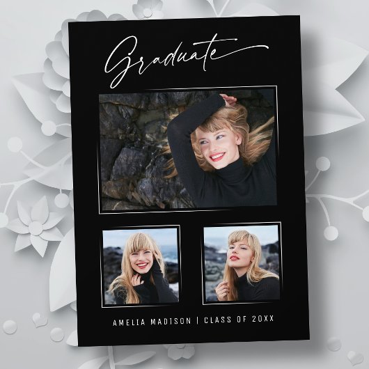 書モダン跡インクスクリプト3写真の卒業 案内状