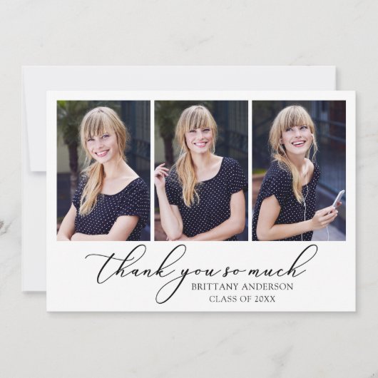 書モダン跡インクスクリプト3枚の写真卒業 サンキューカード (正面)