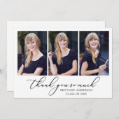 書モダン跡インクスクリプト3枚の写真卒業 サンキューカード (正面/裏面)