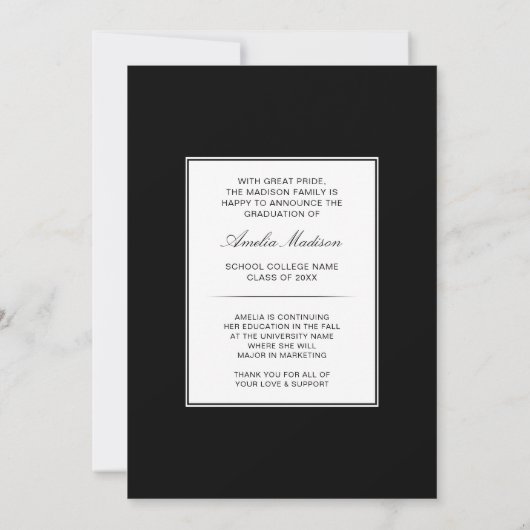 書モダン跡インクスクリプト4写真の卒業 案内状 (裏面)