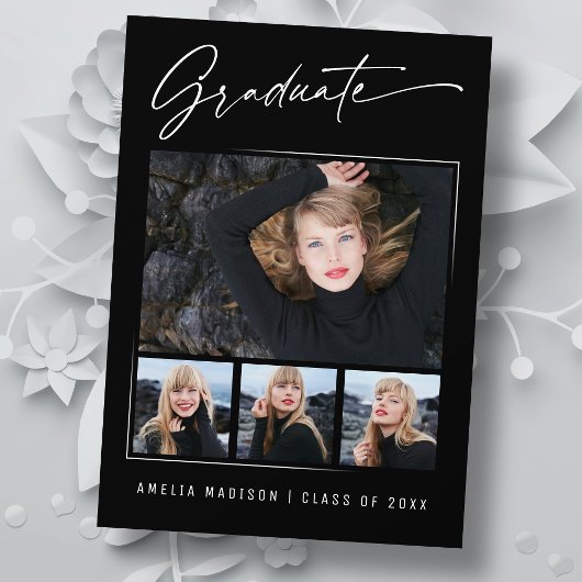 書モダン跡インクスクリプト4写真の卒業 案内状