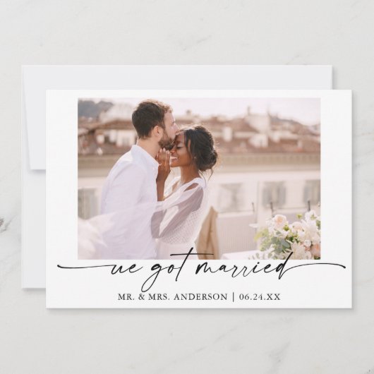 書モダン跡インクペンの写真結婚の 案内状 (正面)