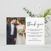 書モダン跡インクペンスクリプト写真結婚の サンキューカード (スタンド正面)