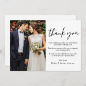 書モダン跡インクペンスクリプト写真結婚の サンキューカード (正面/裏面)