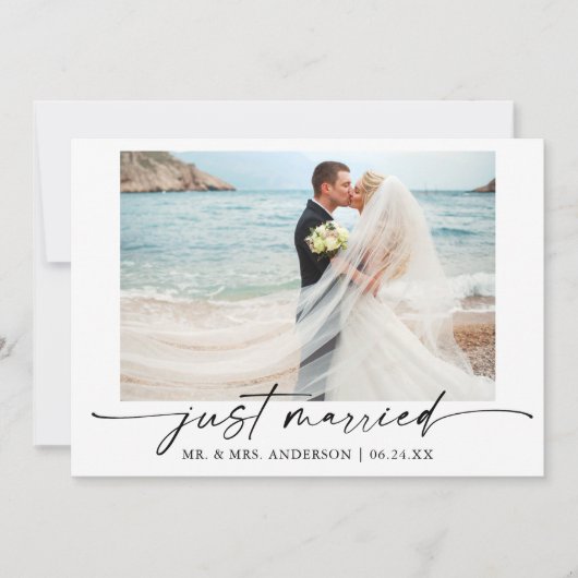 書モダン跡インクペンスクリプト写真結婚の 案内状 (正面)