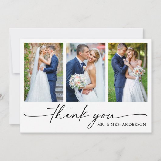 書モダン跡インクペンスクリプト3写真結婚の サンキューカード (正面)