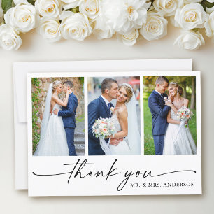 書モダン跡インクペンスクリプト3写真結婚の サンキューカード