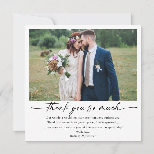 書モダン跡インクペンスクリプト5写真結婚の サンキューカード (正面)