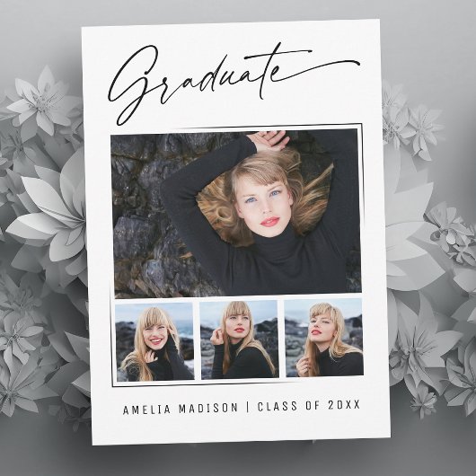 書モダン跡インク台本4写真卒業 案内状