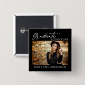 書モダン跡インク大学院写真ブラックスクエア 缶バッジ (正面&裏面)