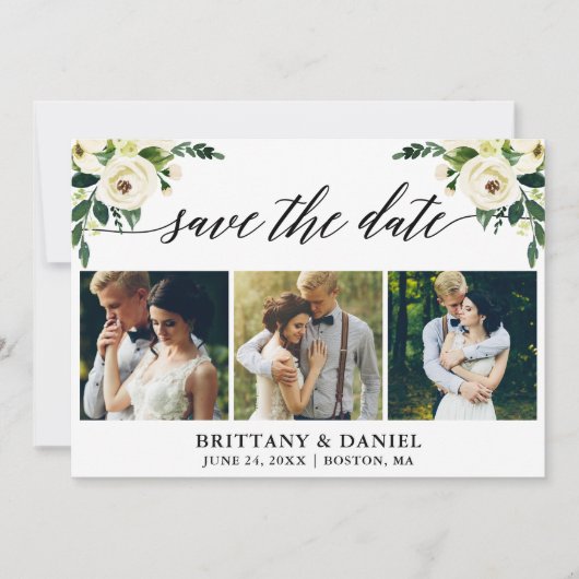 書モダン跡グリーン白フローラ3写真 セーブザデート (正面)