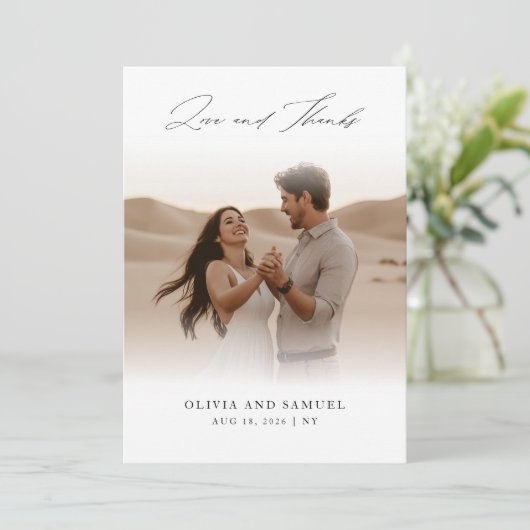 書モダン跡シンプル字写真結婚の サンキューカード (スタンド正面)