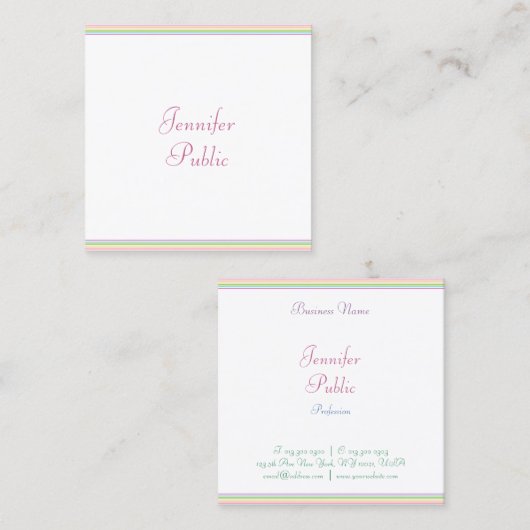 書モダン跡スクリプカラフルストライプのトレンディー スクエア名刺 (正面/裏面)