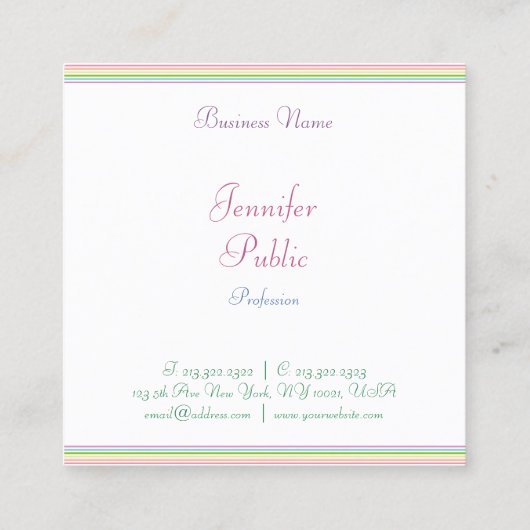 書モダン跡スクリプカラフルストライプのトレンディー スクエア名刺 (裏面)