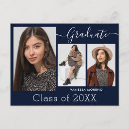 書モダン跡スクリプトブルー3写真卒業 ポストカード