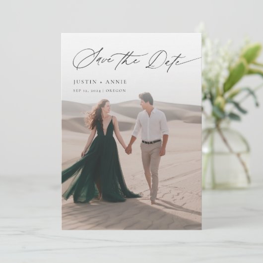 書モダン跡スクリプト2写真の日付の保存 招待状 (スタンド正面)