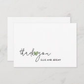 書モダン跡スクリプトSage Greenハート結婚ズ サンキューカード (正面/裏面)