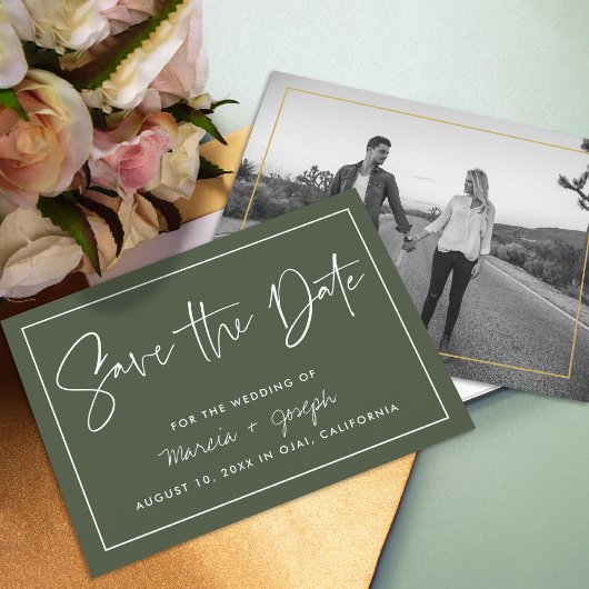 書モダン跡ダークグリーン非写真 セーブザデート