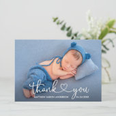 書モダン跡ハートベビー写真 サンキューカード (スタンド正面)
