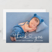 書モダン跡ハートベビー写真 サンキューカード (正面/裏面)