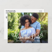 書モダン跡ハート写真の保存日付 ポストカード (正面/裏面)