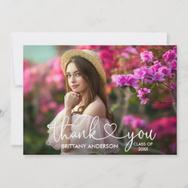 書モダン跡ハート写真卒業 サンキューカード