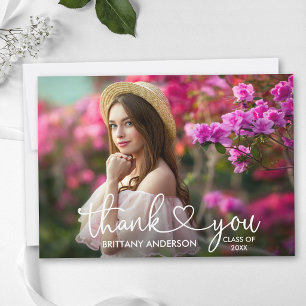 書モダン跡ハート写真卒業 サンキューカード