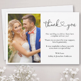 書モダン跡ハート写真結婚の サンキューカード