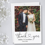 書モダン跡ハート写真結婚の サンキューカード<br><div class="desc">ミニマモダンリストシンプルの書き文字ハートの新郎新婦の写真サンキューカード</div>
