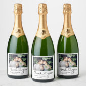 書モダン跡ハート写真結婚の スパークリングワインラベル (ボトル)