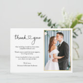 書モダン跡ハート結婚の金ゴールドフレーム写真 サンキューカード (スタンド正面)