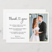 書モダン跡ハート結婚の金ゴールドフレーム写真 サンキューカード (正面/裏面)