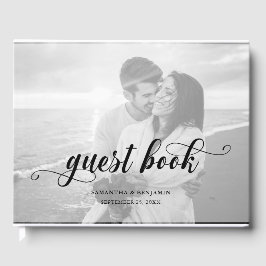 書モダン跡ブラック&ホワイト2写真結婚s ゲストブック
