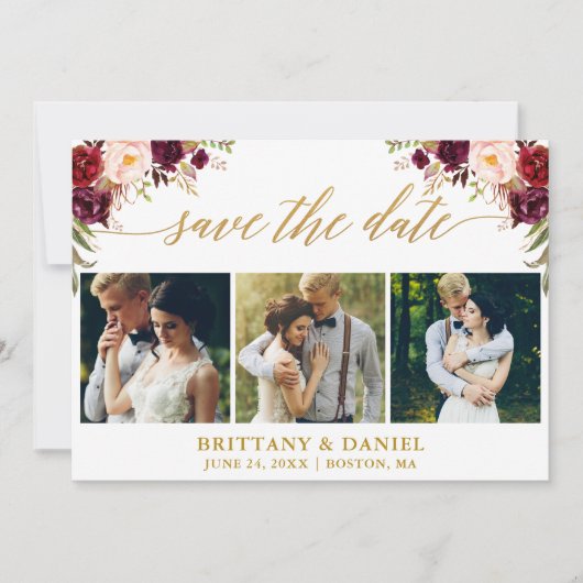 書モダン跡ブルゴーニュフローラ3金ゴールド セーブザデート (正面)