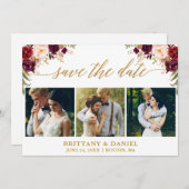 書モダン跡ブルゴーニュフローラ3金ゴールド セーブザデート (正面/裏面)