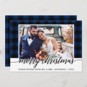 書モダン跡ブルーのラ結婚イドの写真 シーズンカード (正面/裏面)