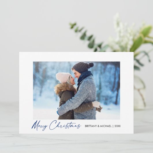 書モダン跡ブルーインクスクリプトカップルの写真 シーズンカード (スタンド正面)