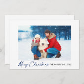 書モダン跡ブルーインクスクリプトクリスマスフォト シーズンカード (正面/裏面)