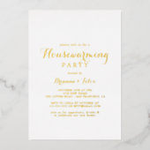 書モダン跡引っ越し祝いパーティーパーティー金ゴールド 箔招待状 (正面)