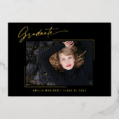 書モダン跡金ゴールドインクスクリプトフォトグラードカード 箔招待状 (正面)