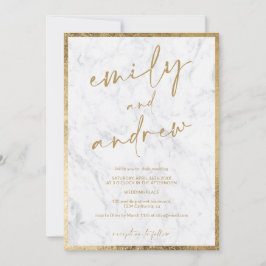 書モダン跡金ゴールド·マーブル·シ結婚ック 招待状