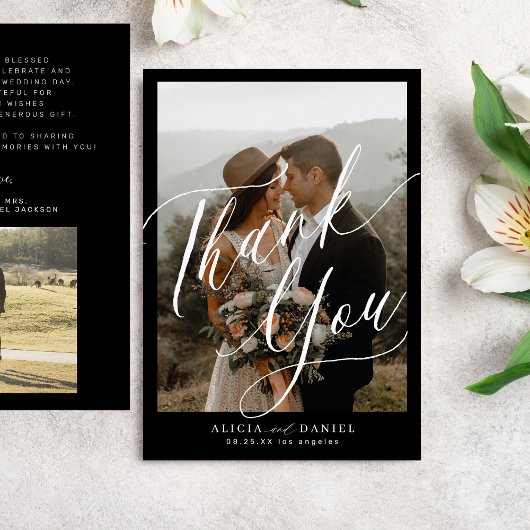 書モダン跡2枚の写結婚真 サンキューカード