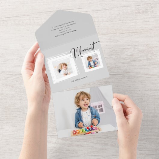 書モダン跡/写真のブラシストローク枠 オールインワン招待状 (貼ってはがせる)