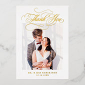 書モダン道のタイムレスな金ゴールド結婚の感謝の言葉 箔招待状 (正面)