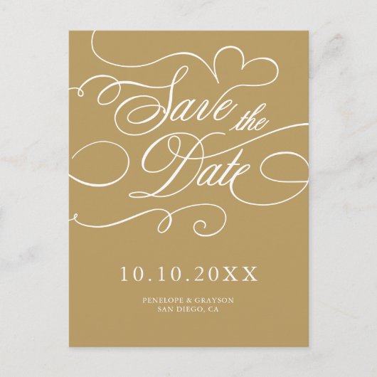 書モダン道のタイムレス金ゴールド保存日付 ポストカード (正面)