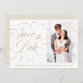 書モダン道のタイムレス金ゴールド写真結婚のs セーブザデート (正面/裏面)