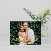 書モダン道の日付を保存する横写真 箔招待状ポストカード (立ち正面)