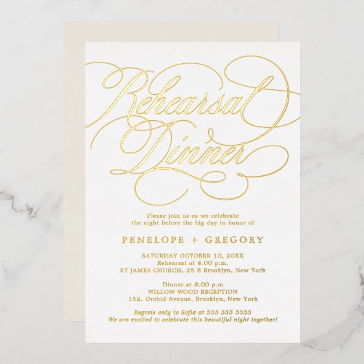 書モダン道の時代のない金ゴールド前夜 箔招待状 (正面/裏面)